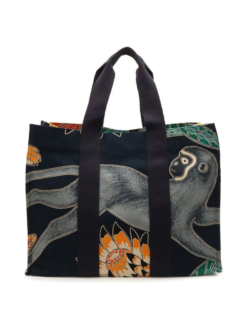Hermes Tote Large Beach Shoulder Bag Savannah Dance Canvas Dark Navy Multicolor